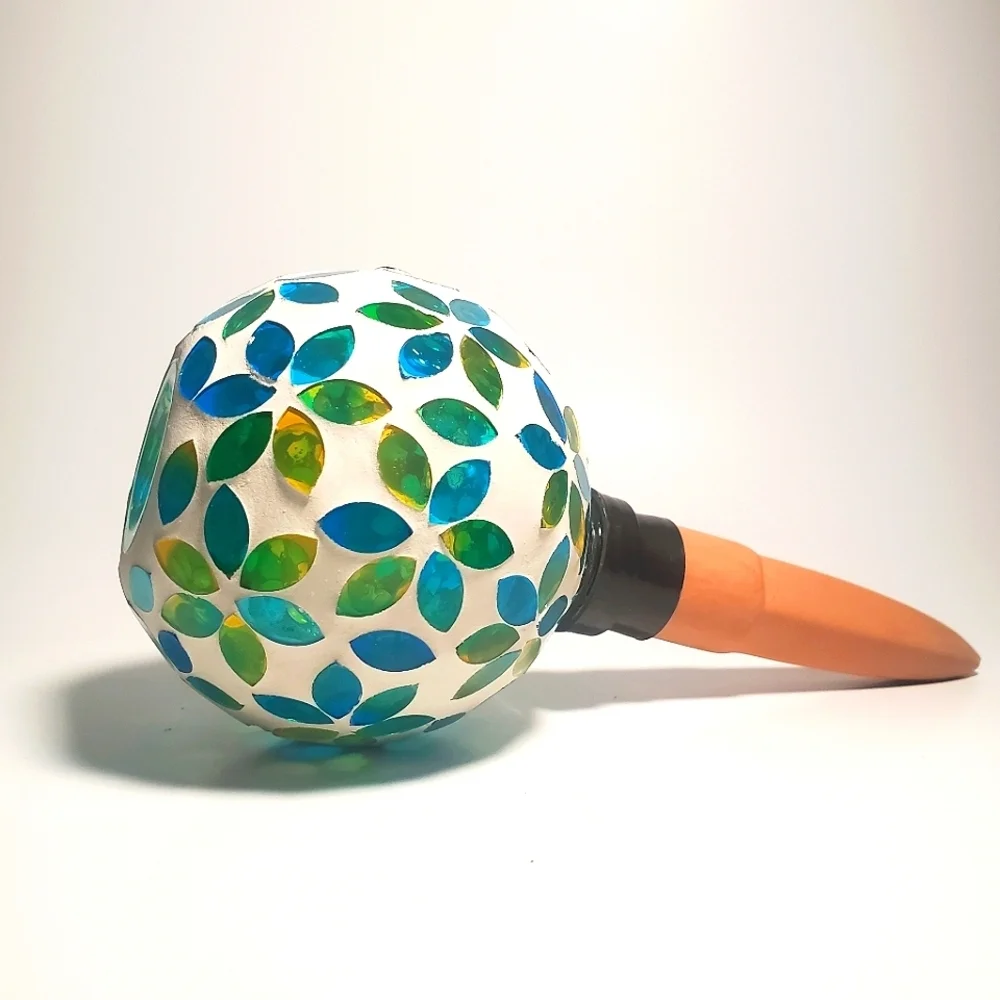 EVERGREEN Mosaic Glass Watering Globe w Terracotta Spike Patio Garden Multicolor - Picture 1 of 7